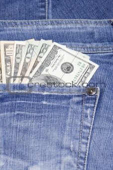 Dollars are in jeans pocket