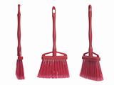 Three plastic red brooms