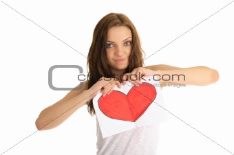 young woman breaks the painted heart