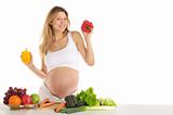 pregnant woman with fruits and vegetables