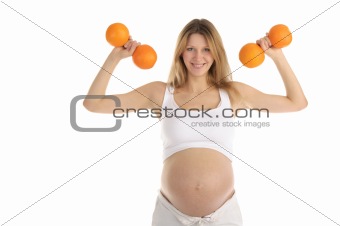 pregnant women involved in fitness oranges