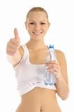 contented woman holding a water bottle