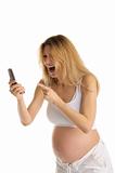 angry pregnant woman with mobile phone