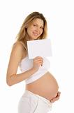 happy pregnant woman with a blank form