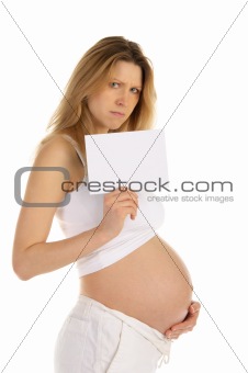 Dissatisfied  pregnant woman with a blank form