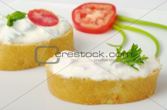 Baguette Bread with Cream Cheese (selective focus)