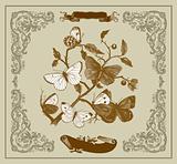 Vector card: Vintage butterflies on a branch