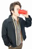 Man Drinking From Plastic Cup