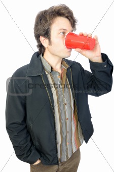 Man Drinking From Plastic Cup