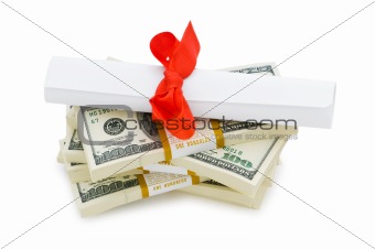 Concept of expensive education - dollars and diploma