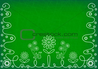 Deep green background with elements of embroidery