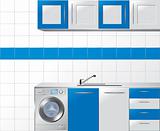 Modular Kitchen in Blue and Silver - Vector Illustration
