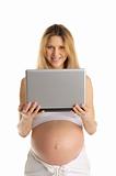 Happy pregnant woman with laptop