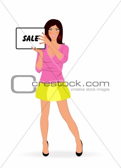 fashion shopping girl showing message board ''sale''
