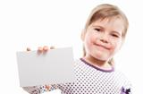 little girl showing blank board