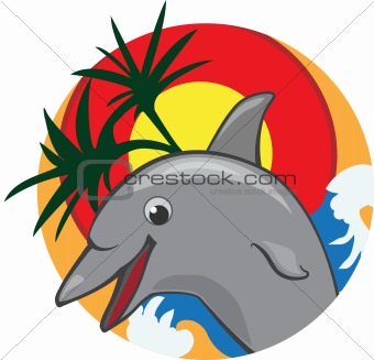 Jumping dolphin color vector illustration