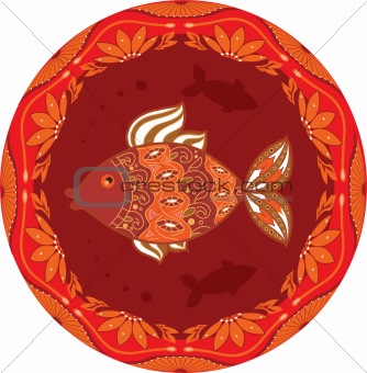 ornamental fish on ethnic floral circle background