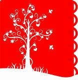 white silhouette of love tree on red background