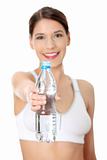Beautiful woman with bottle of mineral water 