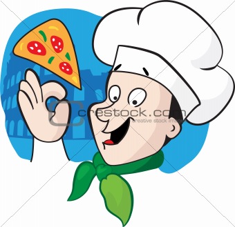 The chief of cooks with a pizza