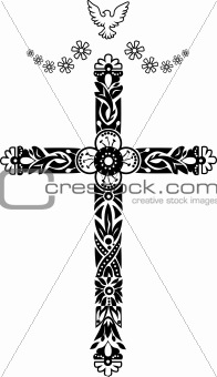The Cross with pigeon. Doodle graphic.