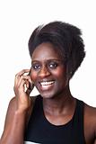 Beautiful Black Woman Talking on Mobile Phone