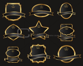 set of black gold-framed labels