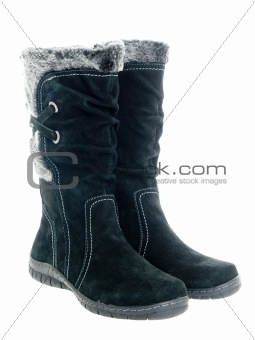 Black female boots isolated on pure white background