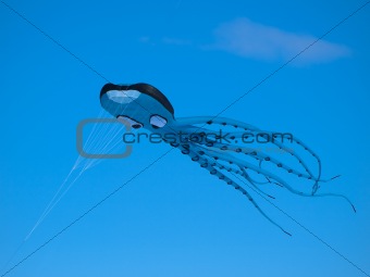 Octopus kite flying on the blue sky