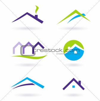 Real Estate Logo And Icons Vector - Purple, Green, Orange 