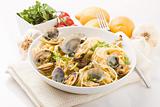 Pasta with Clams on white background