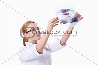 Young nurse with X-ray