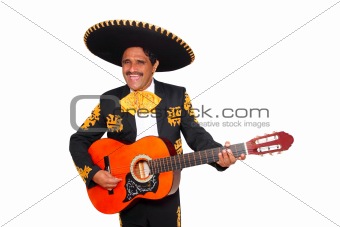 Charro mexican Mariachi playing guitar on white