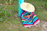 Mexican lazy sombrero hat man poncho nap garden