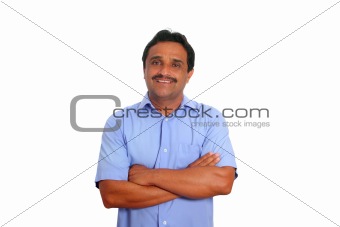 Indian latin businessman blue shirt isolated on white