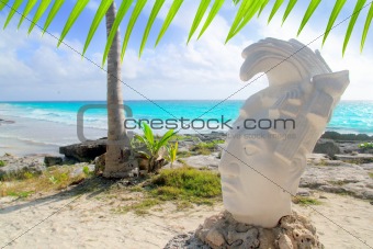 Caribbean Tulum Mexico beach mayan face statue