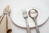 Napkin, spoon and fork