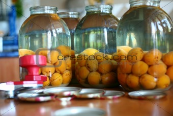 Jars with apricots
