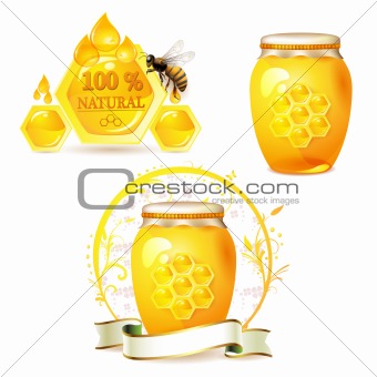 Glass jar with honey