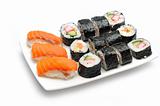 Different Types of Maki Sushi and Nigiri Sushi in Sushi Set 