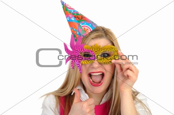 Pretty party female celebrating birthsday and having fun.