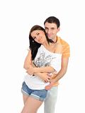 sweet young summer couple in love having fun. isolated