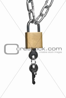 Closed padlock and chain with keys
