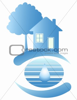 Blue house and a drop of water
