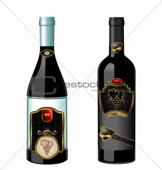 Illustration of set wine bottle with label