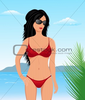pretty brunette girl on beach