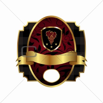 royal label with golden frame, shield, crown