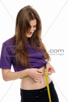 Women measures a waist,