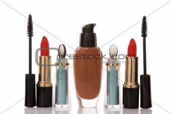 red lipstick and cosmetics, beauty concept