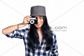 Young girl having a fun with her camera